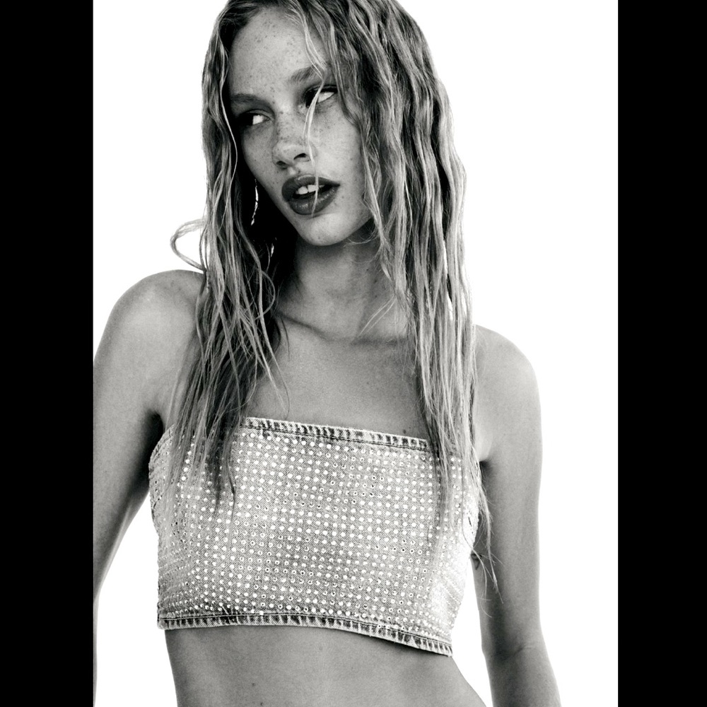 Zara Metallic Embellished Crop Top